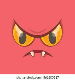 vector pink hand drawn funny monster face. cartoon monster smiling face for kids background or greeting cards.