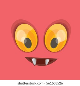 vector pink hand drawn funny monster face. cartoon monster smiling face for kids background or greeting cards.