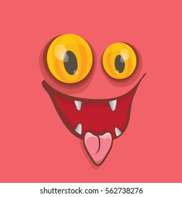 vector pink hand drawn funny monster face. cartoon monster smiling face for kids background or greeting cards.