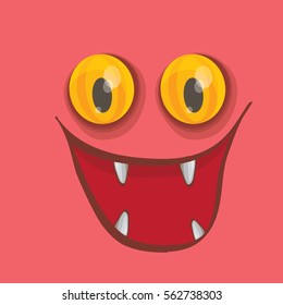vector pink hand drawn funny monster face. cartoon monster smiling face for kids background or greeting cards.