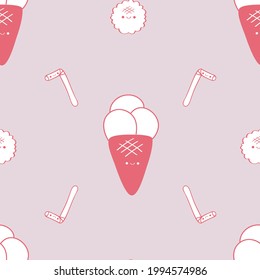 Vector Pink Happy Ice Cream Straw Cookie Seamless Pattern Background