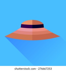 Vector Pink Hat Isolated on Blue Background. Hat Icon.