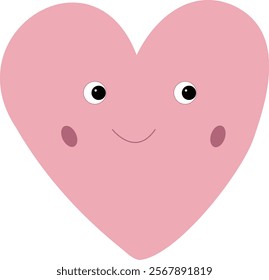 Vector pink heart icon with eyes. Cute pink heart with a face. Shapes of love symbols on a white background. Valentine's Day set. Hearts are pastel, scandi colors. Stickers on social networks