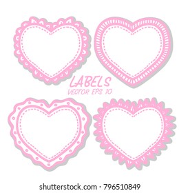 Vector pink heart label hand drawing styles doodle line isolated white background