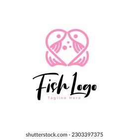 Vector pink heart love fish logo design. Creative logo inspiration