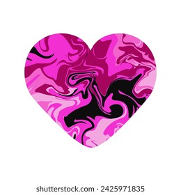 Vector pink heart with marble texture isolated on white background. Twisted and distorted vector texture in trendy retro psychedelic style. Y2k aesthetic.