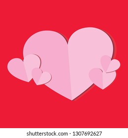 Vector, Pink Heart on Red Background, for Valentine Card Design, Wedding, Illustration EPS 10
