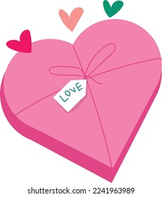 tarjeta adhesiva de la caja de chocolate con forma de corazón rosa vectorial para el día de las valentinas.