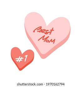 Vector pink hearts, mother's day. The best mom with a voluminous heart.