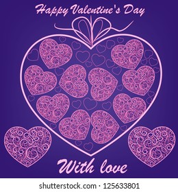 vector pink hearts on blue background