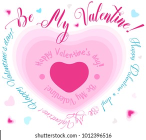 Vector pink hearts on a transparent background. Contour inscriptions