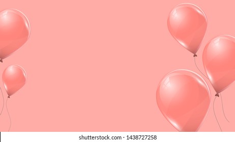 Vector pink helium balloons on pink background. Flying latex 3d ballons. 