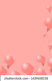 Vector pink helium balloons on pink background. Flying latex 3d ballons. 