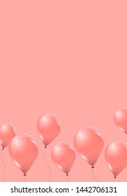 Vector pink helium balloons on pink background. Flying latex 3d ballons. 