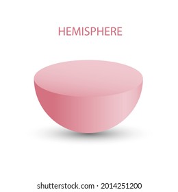 Vector pink hemisphere with gradients and shadow for game, icon, package design, logo, mobile, ui, web, education. 3D hemisphere on white background. Geometric figures for your design.