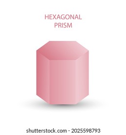 Vector pink hexagonal prism with gradients and shadow for game, icon, package design, logo, mobile, ui, web, education. 3d hexagon on a white background. Geometric figures for your design.