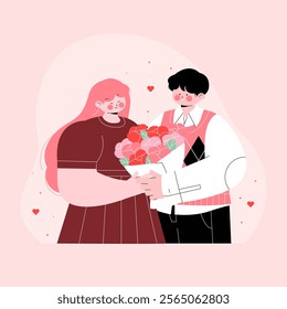 Vector Pink Illustration of a Couple in Love. Flyers, invitation, poster, brochure, banner.