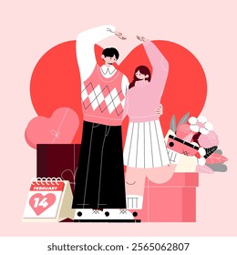 Vector Pink Illustration of a Couple in Love. Flyers, invitation, poster, brochure, banner.