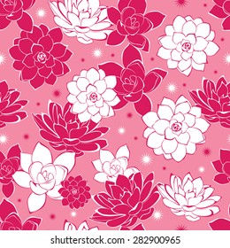 Vector pink ink flowers seamless pattern