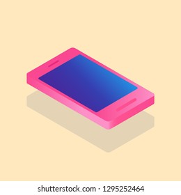 Vector pink isometric mobile phone. Isometric icon.