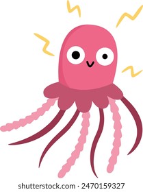 Vector de medusa rosa. Bajo el mar ilustración con linda medusa divertida bajo Recargos eléctricos. Clipart de animales oceánicos. Dibujos animados bajo el agua o arte de Clip marino para niños aislados en blanco
