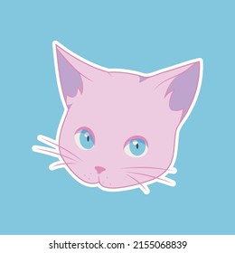 Vector pink kitten on a blue background. Vector illustration in anime style. Colorful illustration of a cat. Cat Day.