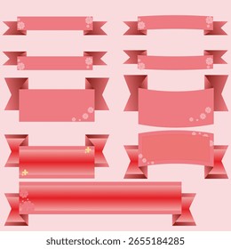 vector of pink label, banners, ribbons with cute flowers 