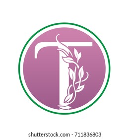 Vector Pink Landscape Leaf Letter T Logo