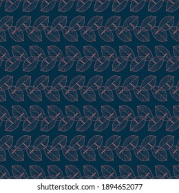 Vector pink leaves dark navy blue seamless pattern