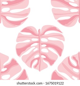 Vector pink leaves seamless pattern. Botanical pattern of fern, monstera, liana, leaves, jungle, forest for printing on textiles, paper, wallpaper, packaging.