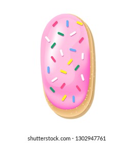 Vector pink letter I from donut alphabet. Sweet tasty cookie font. Food illustration 