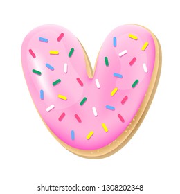 Vector pink letter V from donut alphabet. Sweet tasty cookie font. Food illustration