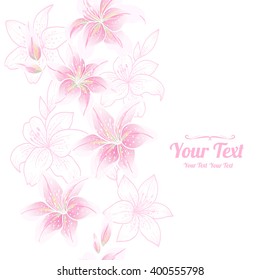 Fondo de trama vertical de flores de lirio rosa vectorial. Diseño de tarjeta de invitación o de bienvenida.Ilustración vectorial