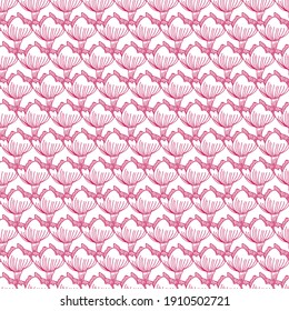 Flores lineales rosadas patrón blanco transparente