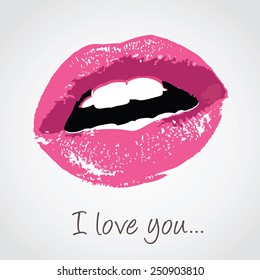 vector pink lips with love message