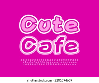 Vector pink logo Cute Cafe. Stylish Bright Font. Trendy Alphabet Letters and Numbers.