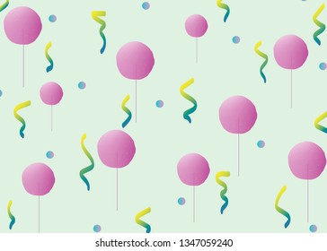 vector pink lollipops with colour confetti with green background
