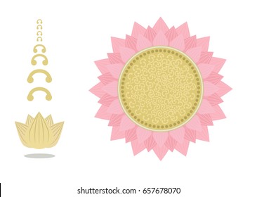 Vector Pink lotus flower isolated on white background thai style.Circled element for design. Flower pattern isolated on white background. Logo template. Vector illustration