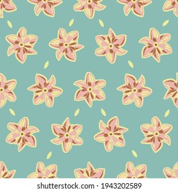 Vector pink mint spring flowers seamless pattern 