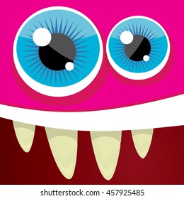 vector pink monster face. cartoon monster face kids background