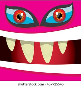 vector pink monster face. cartoon monster face kids background