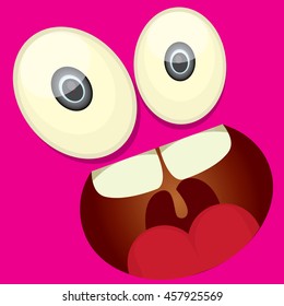 vector pink monster face. cartoon monster face kids background