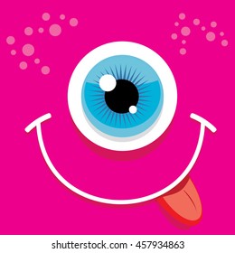 vector pink monster face. cartoon monster face kids background