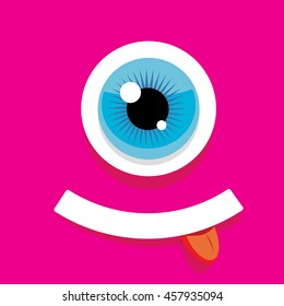 vector pink monster face. cartoon monster face kids background
