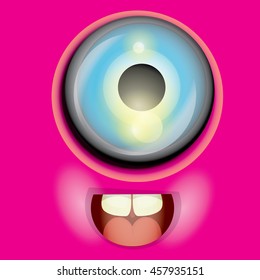 vector pink monster face. cartoon monster face kids background