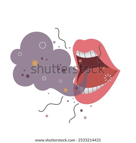 Vector pink mouth open has bad breath stink purple