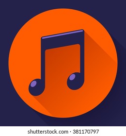 Vector pink music icon with long shadow. Flat design style