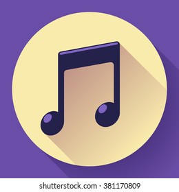 Vector pink music icon with long shadow. Flat design style