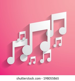 Vector pink musical paper symbols background