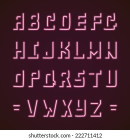Vector pink neon letters on a dark background